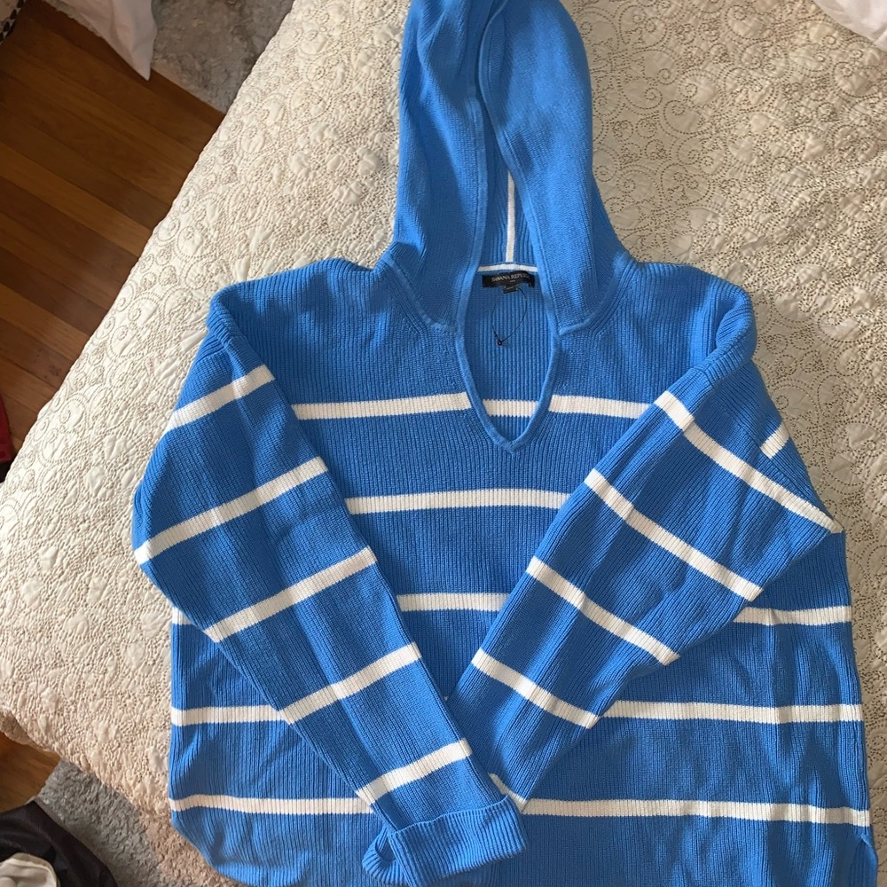 EUC Blue Banana Republic striped hooded sweater